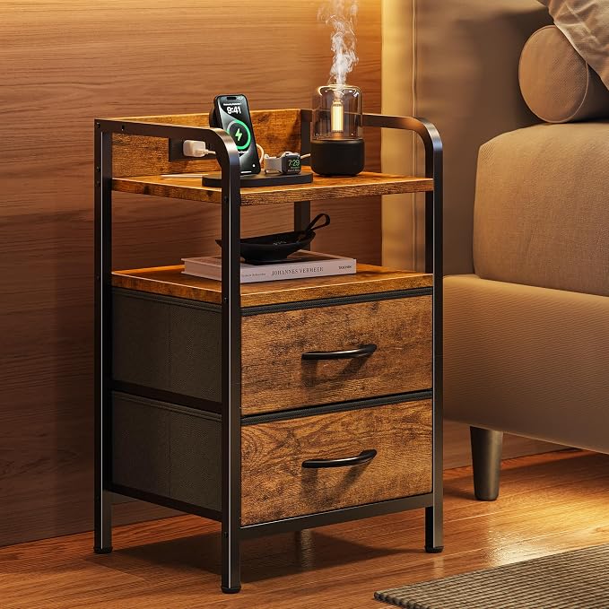Huuger Nightstands Set of 2, Night Stand, Charging Station and USB-C Ports - Image 2
