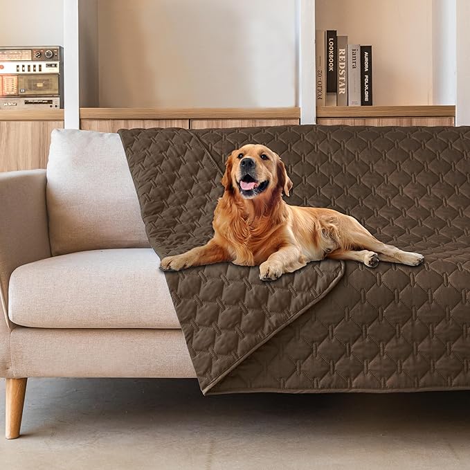 gogobunny 3X Stronger Waterproof Pet Blanket, Scratch Proof Furniture Protector for Dogs Cats, Reversible Cover 82x82 Inch, Dark Chocolate