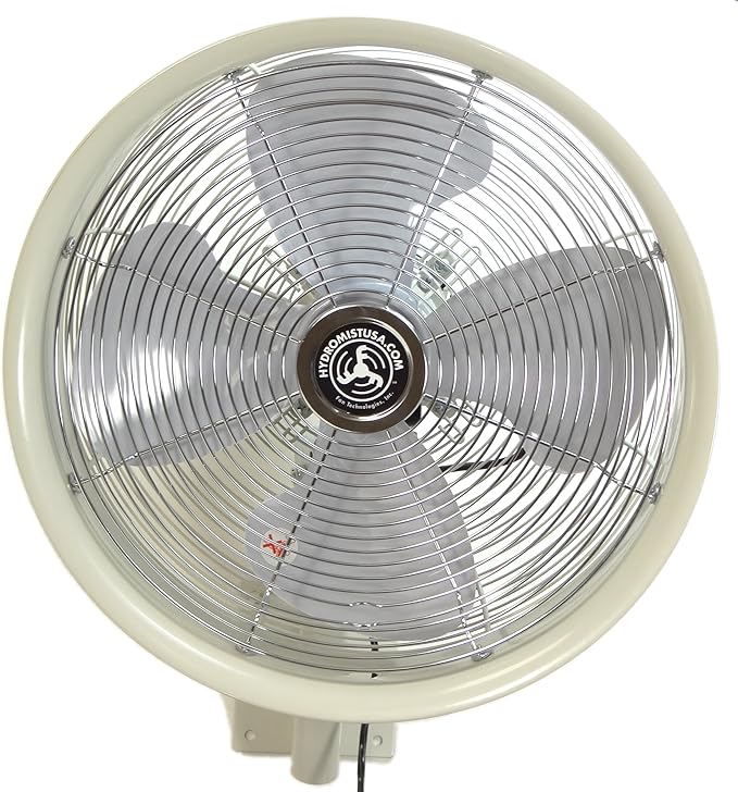 HydroMist Oscillating Wall Mounted Outdoor-Rated Fan, 3-Speed Cord Control, Hard Resin Fan Blade with Mounting Bracket and Black Vinyl Cover Included, Very Quiet Running, 18”, Off-White