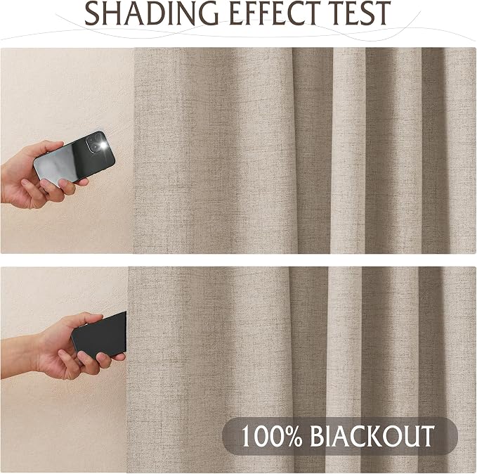 RYB HOME Pinch Pleated Full Blackout Curtains Linen Blended Window Curtains 90 - Image 5