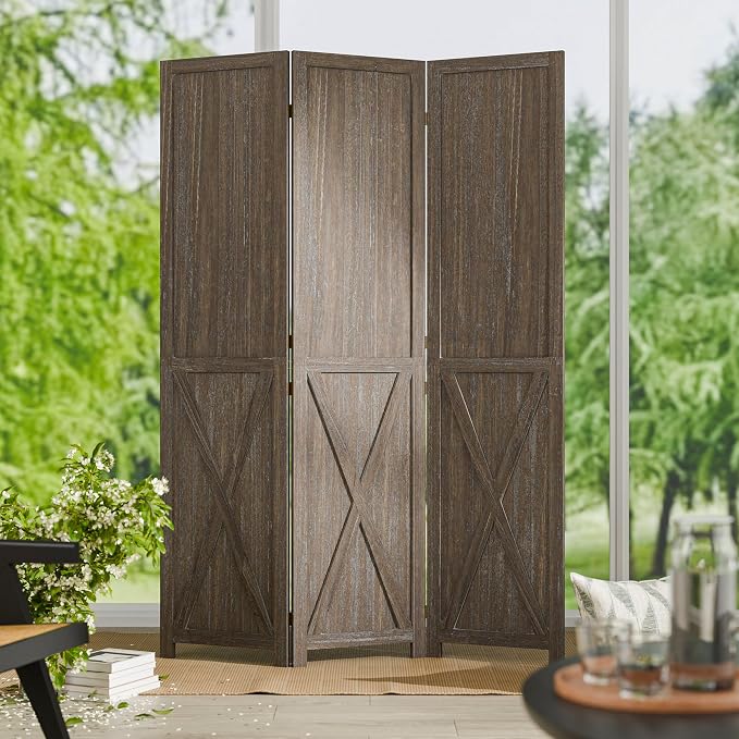 3 Panel Folding Room Divider, Solid Wood Privacy Screen, Freestanding Partition by CozyCastle