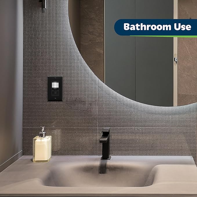TOPGREENER in Wall PIR Motion Sensor Light Switch, Occupancy Sensor Switch, 𝐍𝐞𝐮𝐭𝐫𝐚𝐥 𝐖𝐢𝐫𝐞 𝐑𝐞𝐪𝐮𝐢𝐫𝐞𝐝, On/Off Override, 𝐒𝐢𝐧𝐠𝐥𝐞 𝐏𝐨𝐥𝐞, 4A, 500W, TSOS5-BKWP,Black,4 Pack