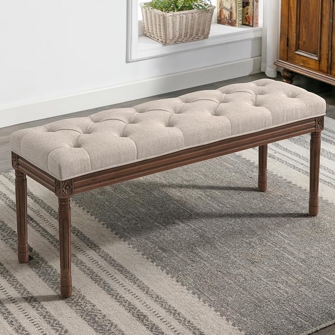 LUE BONA 44" Bedroom Bench, Fabric End of Bed Bench, Upholstered French Tufted - Image 2