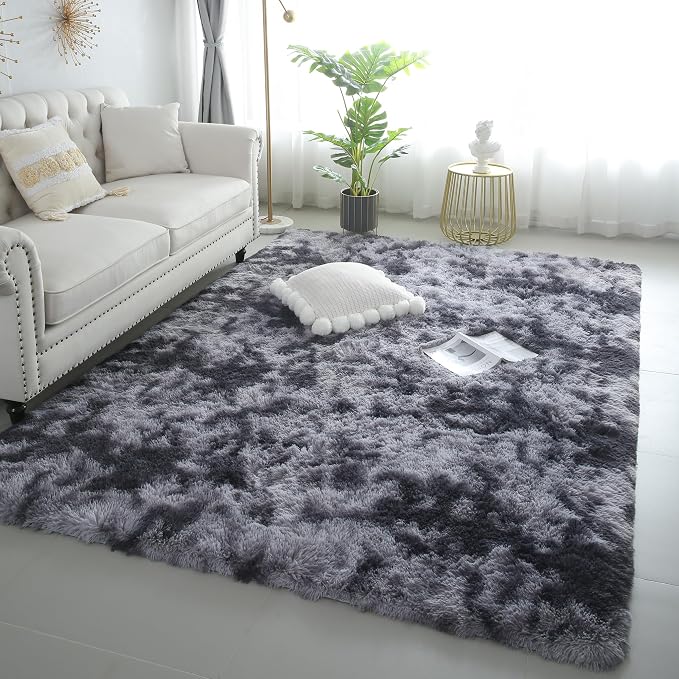 5x8 Dark Grey Fluffy Shag Rug for Bedroom, Plush Washable Carpet | Area Rug for by KICHOWUA