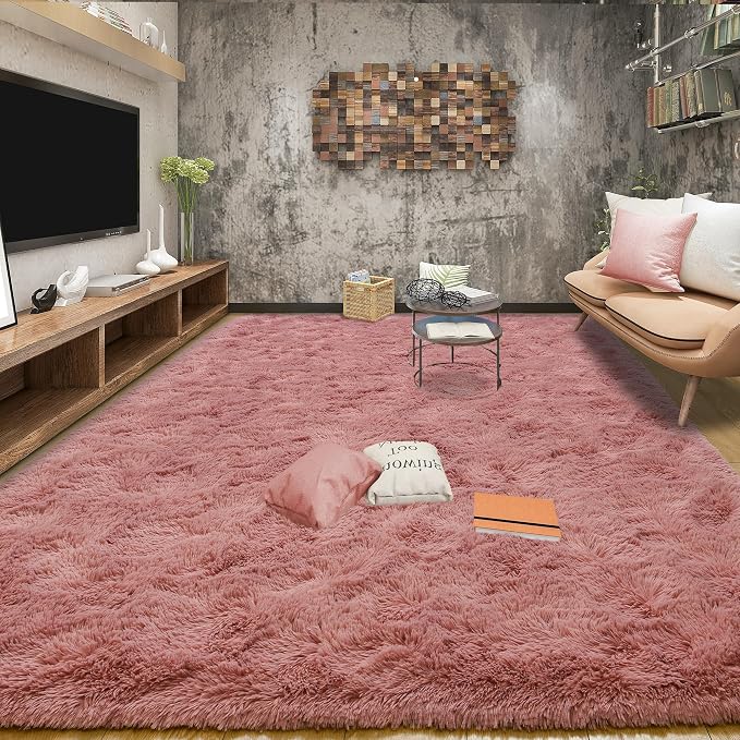 Blush Pink Area Rugs for Living Room Girls Bedroom, 4x6 Fluffy Shaggy Dusty - Image 3