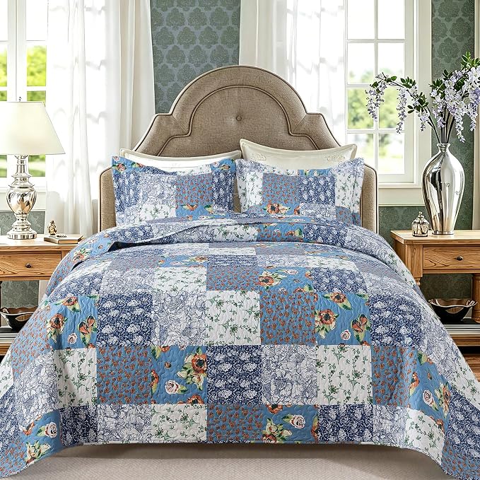 VAPUTAR Farmhouse King Size Quilt Set, Reversible Floral Bedspreads | by VAPUTAR