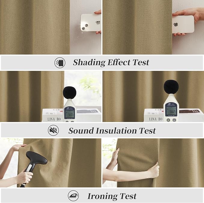 Burlap Linen Blackout Curtains 72 Inches Long, Back Tab Rod Pocket Hook Belt - Image 6