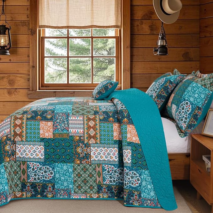 VAPUTAR 100% Cotton Face Quilt Queen Size Bedding Set, Farmhouse Style | 3 - Image 7