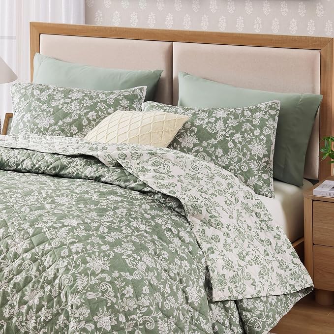 Queen Quilt Set-3 Pieces Soft Bedding Floral Reversible Coverlet | All Seasons - Image 6