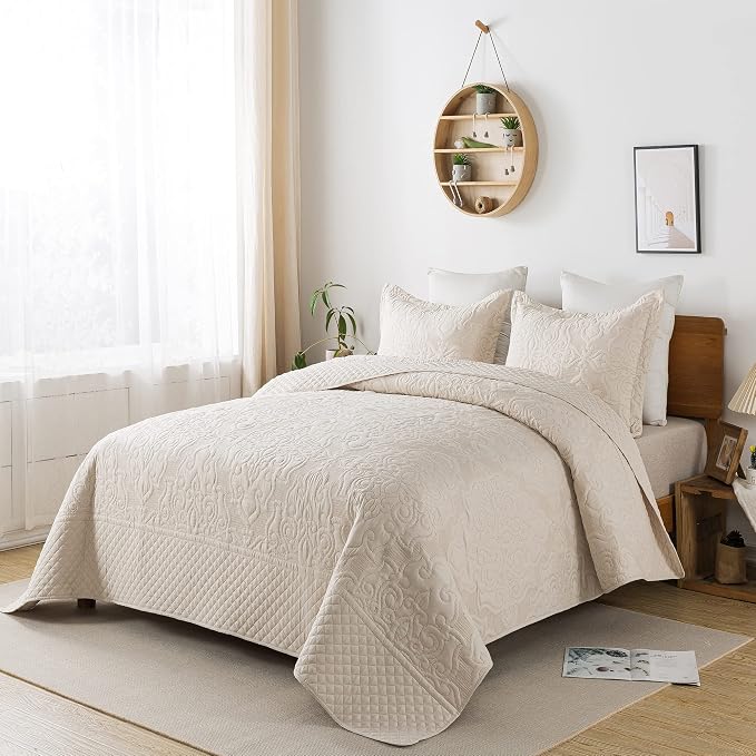3-Piece King Quilt Set Quilted Bedspread Oversized Microfiber Lightweight - Image 5