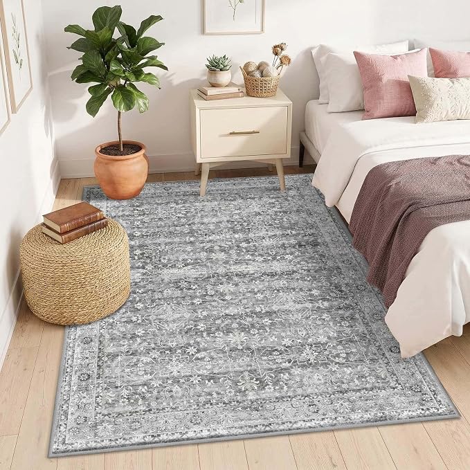Latte&Fog 4x6 Area Rugs for Living Room, Vintage Washable Grey Rug | Non Slip - Image 4