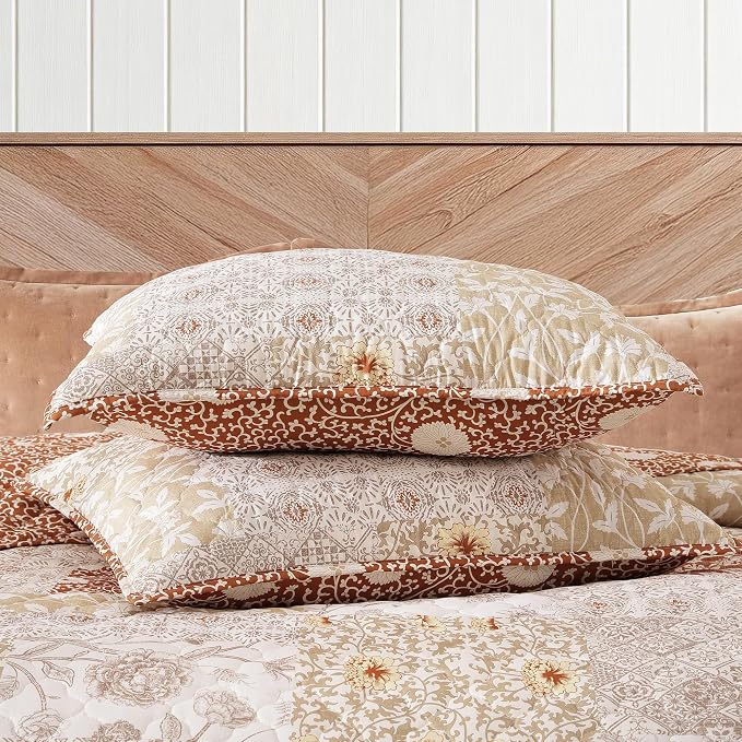 Queen Quilt Set-3 Pieces Soft Bedding Lightweight Floral Patchwork Coverlet | - Image 5