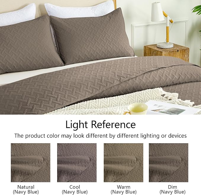 FLYMME Twin Quilt Set, Lightweight Mocha Brown Bedspreads, Basket Weave Pattern - Image 4