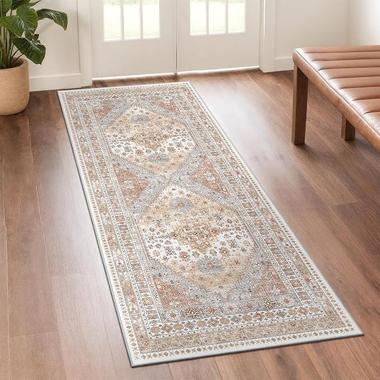 zesthome Runner Rug 2x5 - Stain Resistant Machine Washable Rug, Non Slip Vintage Hallway Runner Rugs, Low Pile Lightweight Runners for Kitchen, Entryway and Corridor