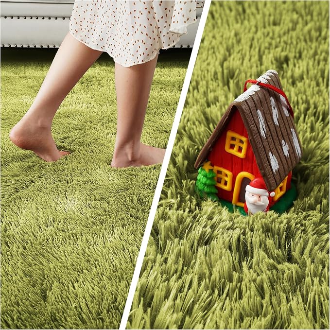 Fluffy Rug Shag Area Rug, Grass Green 3x5 Area Rugs - Image 7