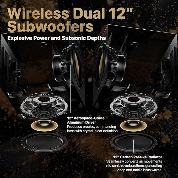 Nakamichi Dragon Home Surround Sound System with Dual 12" Subwoofers, Dolby Atmos and DTS:X Pro. Soundbar Meets AV Receiver