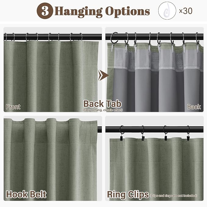 Sage Green Linen 100% Blackout Curtains 100 Inches Long - Image 2
