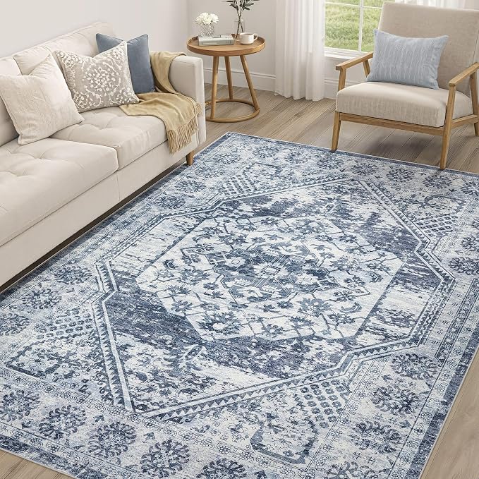 cotiled 5x7 Area Rug for Living Room, Traditional, Distressed Blue by COTILED