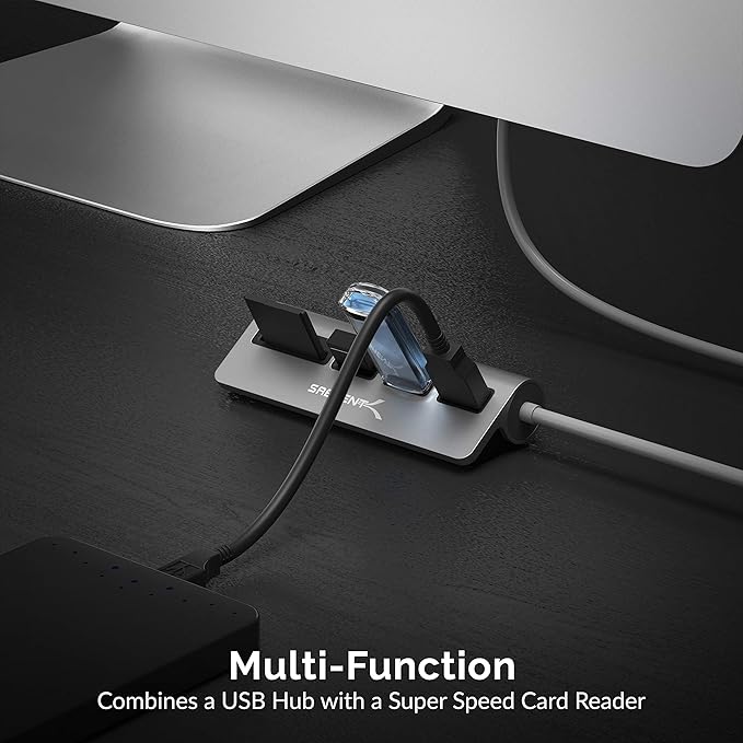 SABRENT USB-C 3.0 Hub, 5-in-1 USB SD Card Reader, SD & TF Dual Slot + 3 USB 3.0 Hub Portable Compatible with MacBook, Mac Pro/Mini, iMac, XPS, Surface Pro, Windows, Thunderbolt (HB-U3CR)