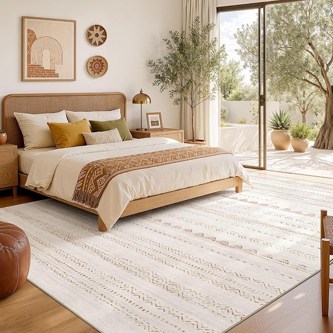 Nakagishi 7x10 Area Rug Living Room: Washable Boho Large Neutral Soft Farmhouse - Image 6