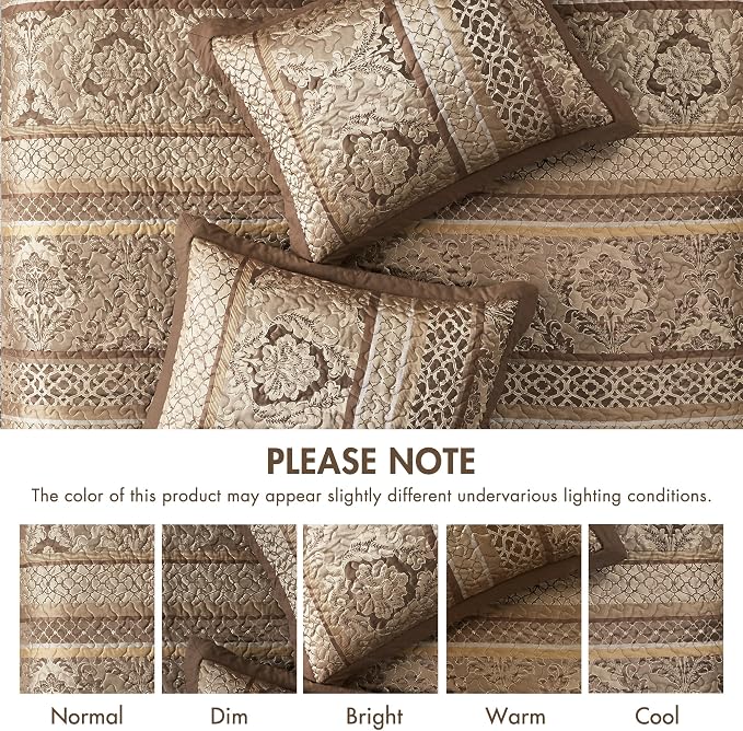 Madison Park Queen Quilt Bedding Set, Traditional Jacquard Damask, Lightweight - Image 7