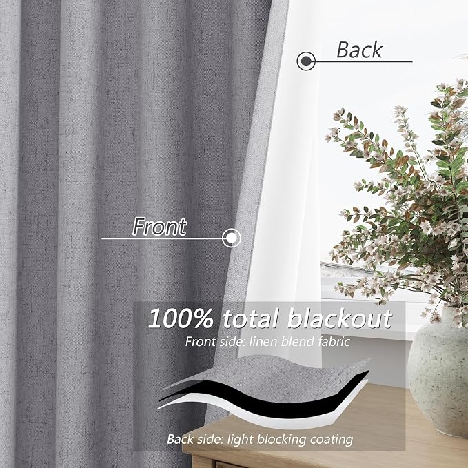 Grey 100% Blackout Curtains 63 Inch Length 2 Panels Set - Image 4