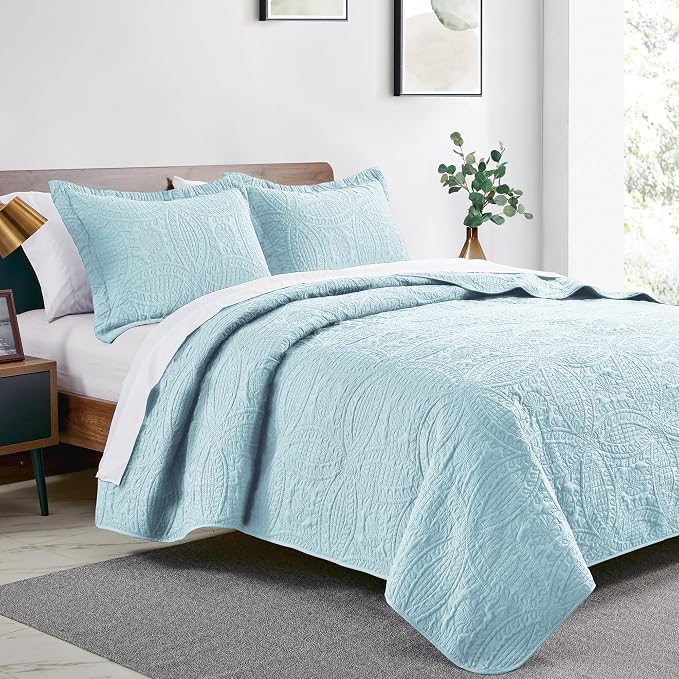 Love's cabin Twin Quilt Set Spa-Blue Bedspreads - Image 2