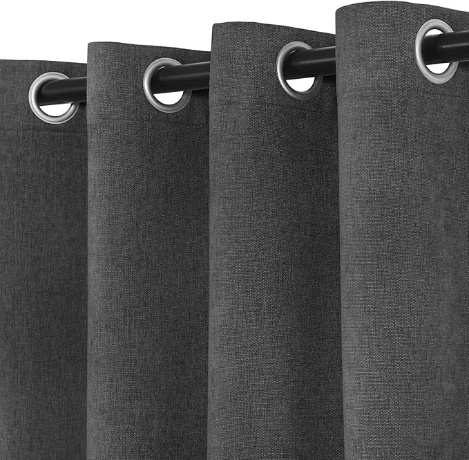 Macochico 100" Wx84 L Dark Grey Full Blackout Curtains for Sliding Door, Thermal Insulated Drapery for Living Room Bedroom Windows Patio Door, Modern Chenille Grommet Curtains with Tieback 1 Panel