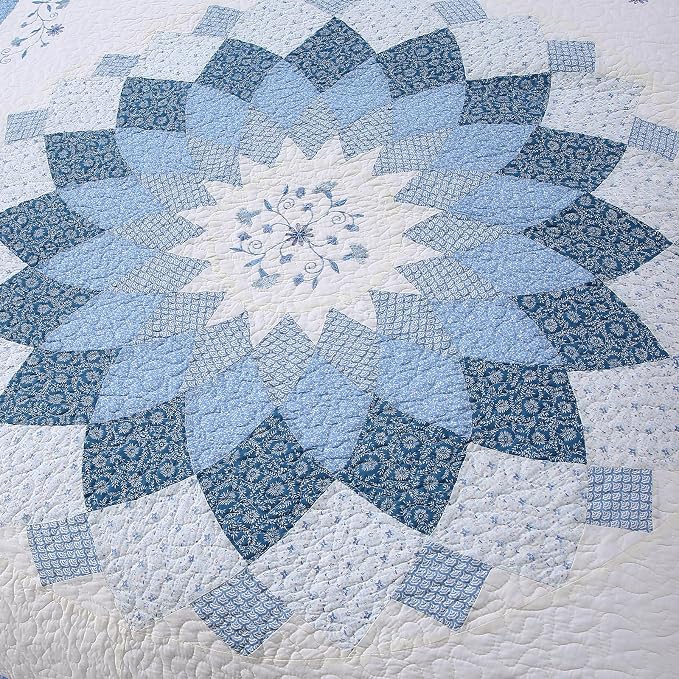 ROOMLIFE Quilt Set Queen Size 3D Floral Embroidery Pattern 3-Piece Cotton | - Image 5