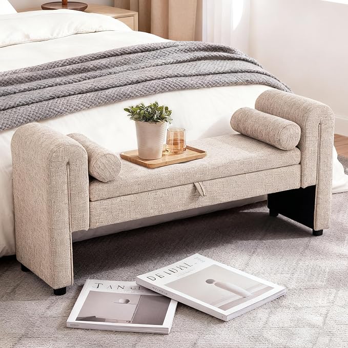 61" Velvet End of Bed Bench, Upholstered Seat - Image 5