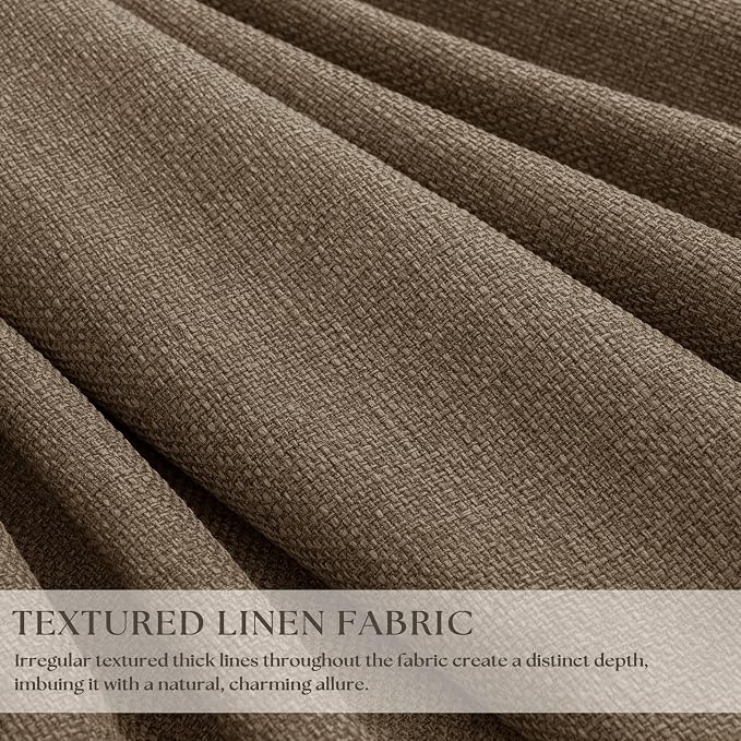 Latte 105 Inch Linen 100% Light Blocking Curtains Drapes 2 Panels Set | Pinch - Image 2