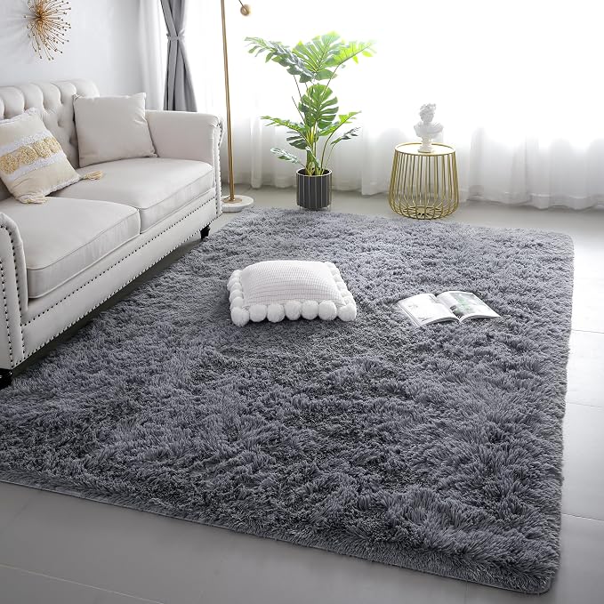 4x6 Grey Fluffy Shag Rug for Bedroom, Plush Washable Carpet | Area Rug for - Image 7