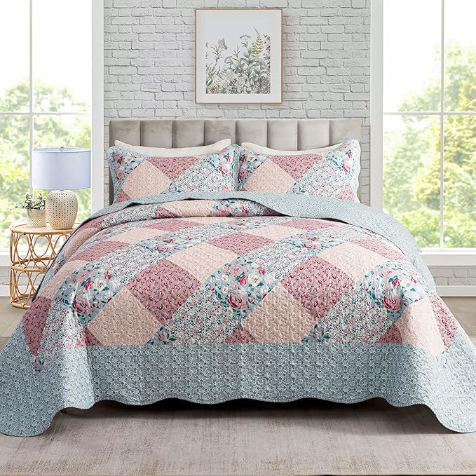 3-Piece Bedspread Quilt Set Lightweight Coverlet Set Garden Style Floral by Travan