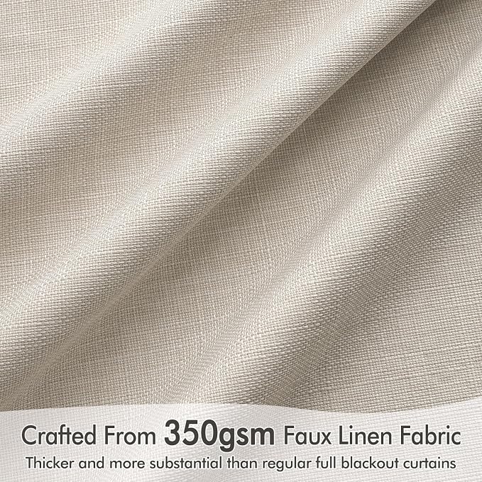 MIULEE 100% Blackout Back Tab Pleat Linen Curtains 50" Wx90 L, Thick Faux Linen - Image 4