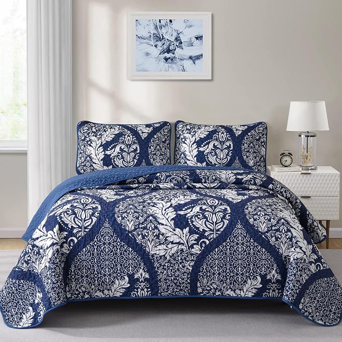 DJY Damask Queen Size Quilt Bedding Set, All Season by HOME