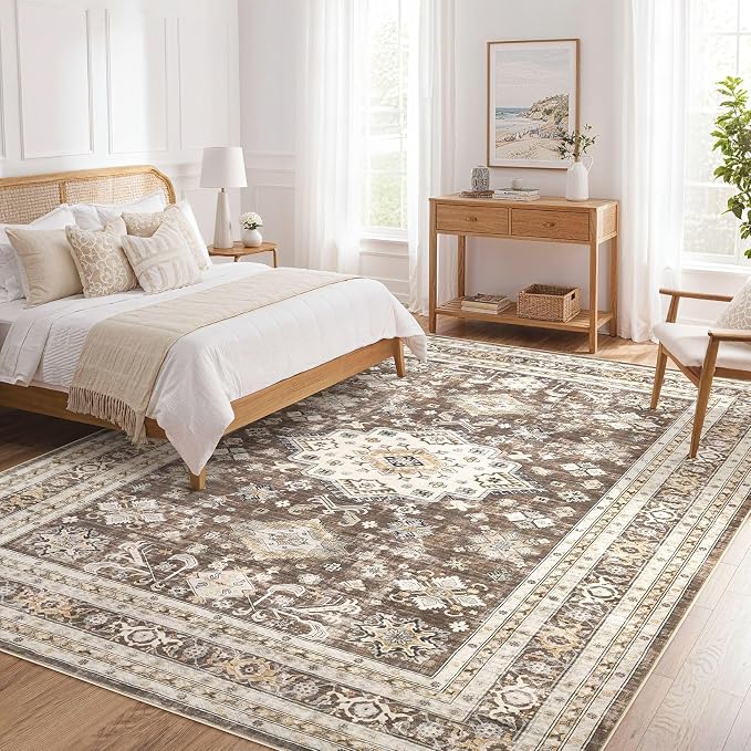 cotiled 7x9 Area Rug for Living Room, Traditional, Dark Brown | Soft Distressed - Image 9