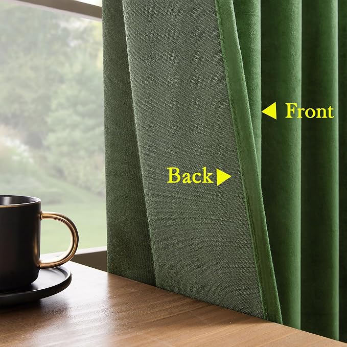 Timeper Moss Green Velvet Curtains 84 inches 2 Panels, Back Tab & Rod Pocket - Image 7