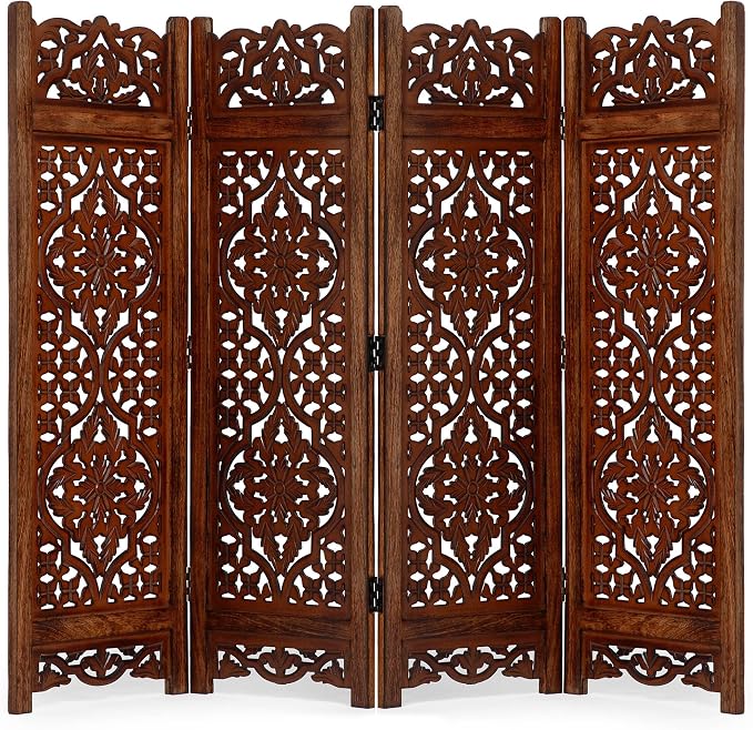Lightnpro 4 Panel Empress Bloom Wooden Room Divider 64" x 48" Hand-Carved by Lightnpro