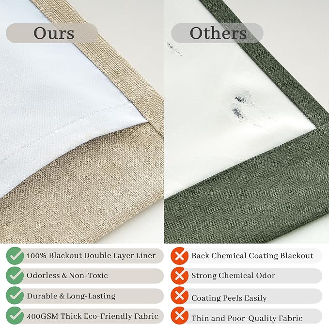 Natural Pleated 60 Inch Wide Bedroom Curtains 96 Inches Long 2 Panels Set - Image 6
