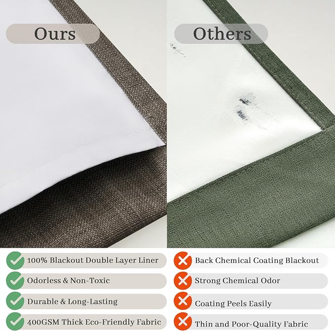 100% Blackout 96 Inch Linen Double Layer Curtains 2 Panels Set - Image 5