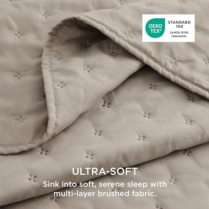 Bedsure Quilts Queen Size Bedspread, Lightweight Comforter, Taupe Coverlet | - Image 3