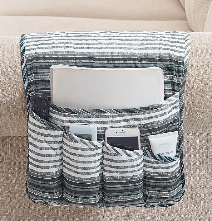 Brilliant Sunshine Multi Grey Stripes Couch Armrest Cover, Armrest Organizer & by BrilliantSunshine