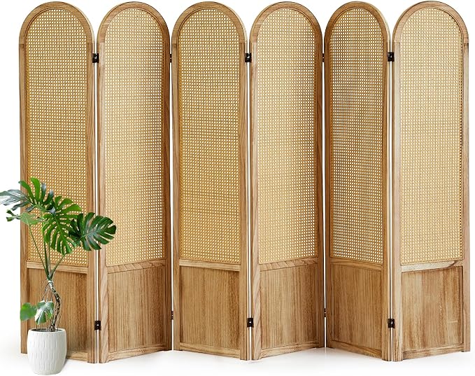 6 Panel Rattan Room Divider Screen, Boho Folding Privacy Screen | Decorative by Aletheiawu