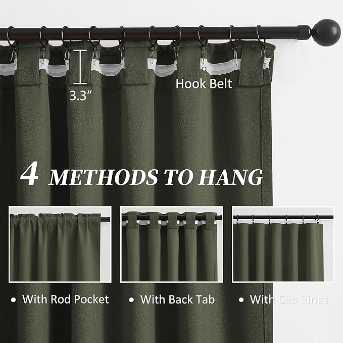 Dark Olive Green Blackout Curtains 84 Inches Long 2 Panels Set- Faux Linen - Image 3