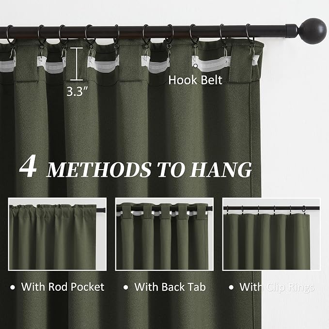 Dark Olive Green Blackout Curtains 102 Inches Long 2 Panels Set- Faux Linen - Image 3