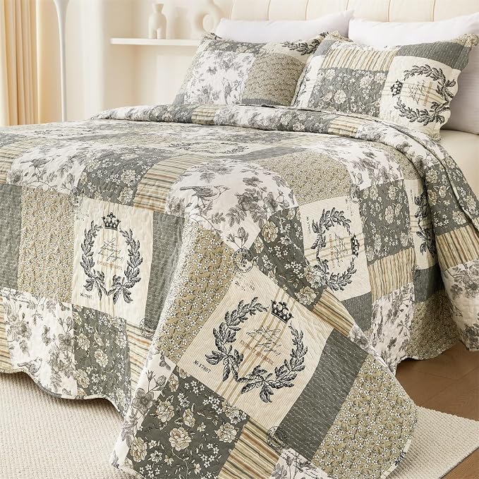 Cmfshape Floral Quilt King, 3 Piece Bird Pattern Bedspread Set, Country Quilted by cmfshape-quiltset