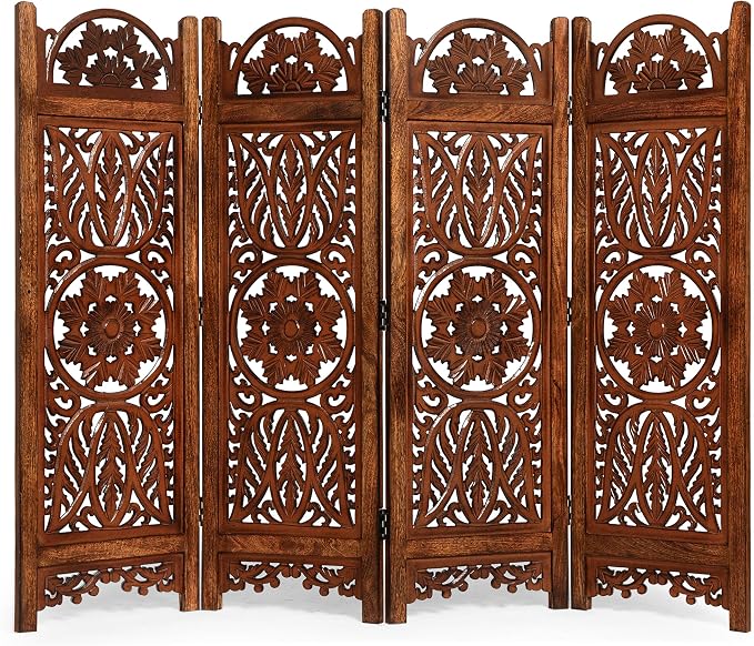 Lightnpro 4 Panel Majestic Wooden Room Divider 64" x 48" Hand-Carved Folding - Image 5