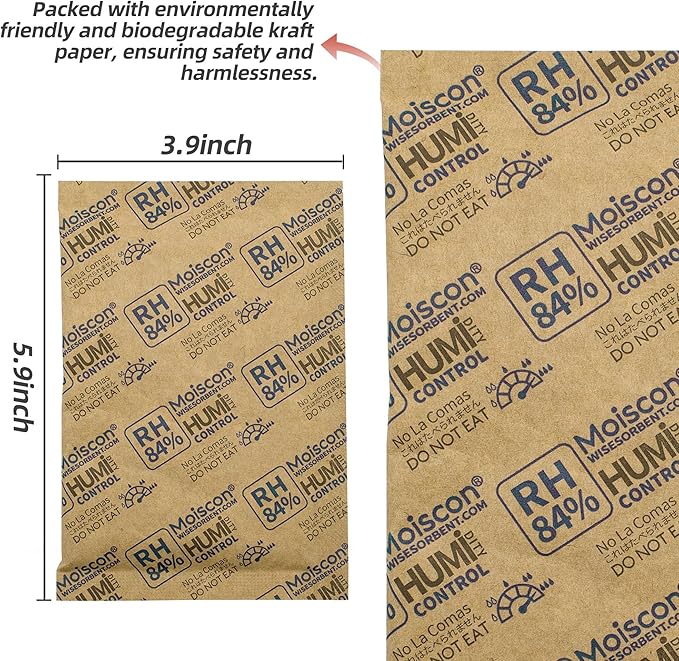 Wisesorb 84% Two-Way Humidity Control Packs for Storing 1 lb – Size 60 – 10 Pack – Seasoning Packets Moisture Control Packets Individually Wrapped, Humidifier Packs for Season Wood Humidifier Boxes