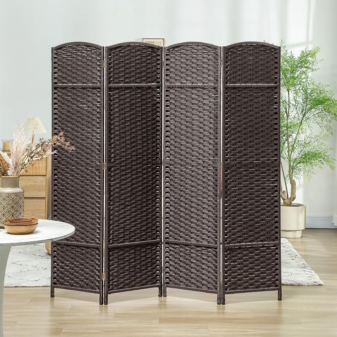 HOMCOM Room Divider 4 Panel Folding Privacy Screen 5.6' Tall White | - Image 6