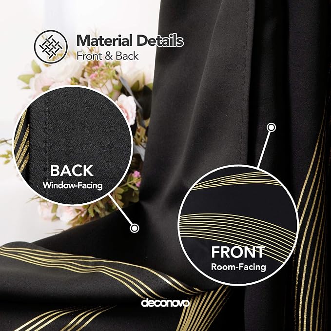 Deconovo Blackout Grommet Gold Pattern Printed Curtains, 52W x 84L | Room - Image 5